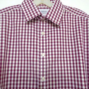 CHARLES TYRWHITT JERMYN STREET LONDON GINGHAM CHECK DRESS SHIRT 16 1/2 - 35 WINE